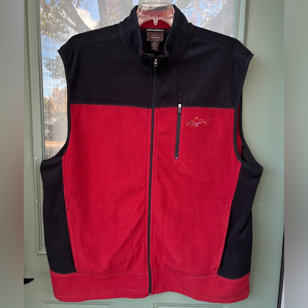 Fleece Vest Greg Norman For Tasso Elba, Full Zip, Red Black, Mens Size XL - Picture 2 of 6